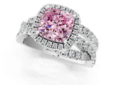 White gold Fancy Pink Cushion Cut Diamond Halo Ring with Round Split Shank and Prong Setting_25