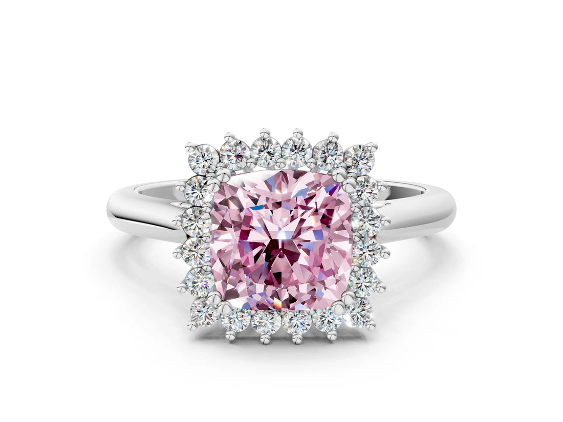 White gold Fancy Pink Cushion  Cut Diamond Halo Ring with Solitaire Band and Prong Setting_53