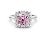 White gold Fancy Pink Cushion  Cut Diamond Halo Ring with Solitaire Band and Prong Setting_53