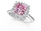 White gold Fancy Pink Cushion  Cut Diamond Halo Ring with Solitaire Band and Prong Setting_54