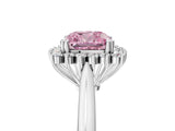 White gold Fancy Pink Cushion  Cut Diamond Halo Ring with Solitaire Band and Prong Setting_58