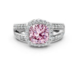 White gold Fancy Pink Cushion Cut Diamond Halo Ring with Split Shank Pavé Band and Four-Prong Setting_12
