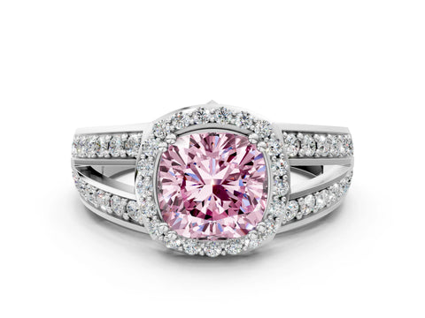 White gold Fancy Pink Cushion Cut Diamond Halo Ring with Split Shank Pavé Band and Four-Prong Setting_12