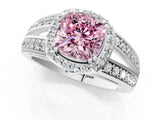 White gold Fancy Pink Cushion Cut Diamond Halo Ring with Split Shank Pavé Band and Four-Prong Setting_13