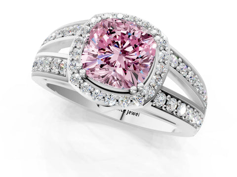 White gold Fancy Pink Cushion Cut Diamond Halo Ring with Split Shank Pavé Band and Four-Prong Setting_13