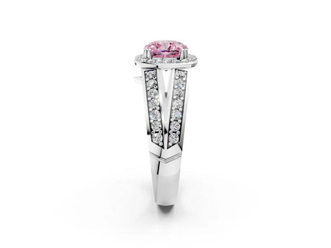 White gold Fancy Pink Cushion Cut Diamond Halo Ring with Split Shank Pavé Band and Four-Prong Setting_14