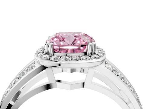 White gold Fancy Pink Cushion Cut Diamond Halo Ring with Split Shank Pavé Band and Four-Prong Setting_16