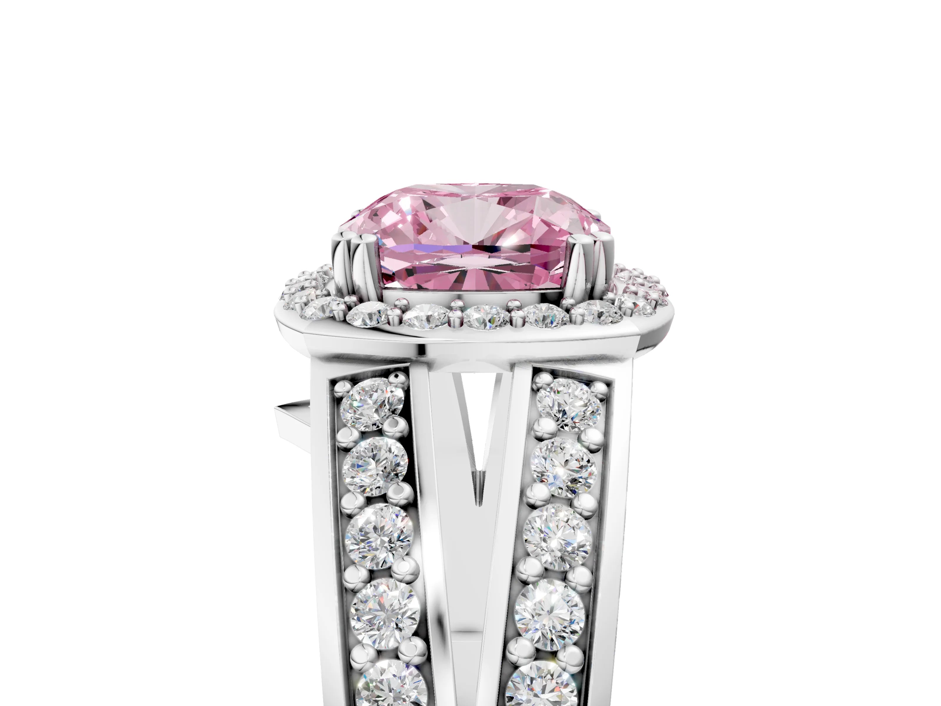 White gold Fancy Pink Cushion Cut Diamond Halo Ring with Split Shank Pavé Band and Four-Prong Setting_17