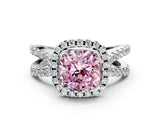 White gold Fancy Pink Cushion Cut Diamond Halo Ring with Split Shank Pavé Band and Prong Setting_77