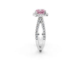 White gold Fancy Pink Cushion Cut Diamond Halo Ring with Split Shank Pavé Band and Prong Setting_79
