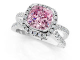 White gold Fancy Pink Cushion Cut Diamond Halo Ring with Split Shank Pavé Band and Prong Setting_80