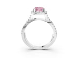 White gold Fancy Pink Cushion Cut Diamond Halo Ring with Split Shank Pavé Band and Prong Setting_82