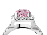White gold Fancy Pink Cushion Cut Diamond Halo Ring with Split Shank Pavé Band and Prong Setting_83