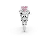 White gold Fancy Pink Cushion Cut Diamond Halo Ring with Split Shank and Bezel Accents and Four-Prong Setting_2
