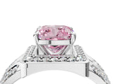 White gold Fancy Pink Cushion Cut Diamond Halo Ring with Split Shank and Bezel Accents and Four-Prong Setting_4