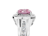 White gold Fancy Pink Cushion Cut Diamond Halo Ring with Split Shank and Bezel Accents and Prong Setting_5