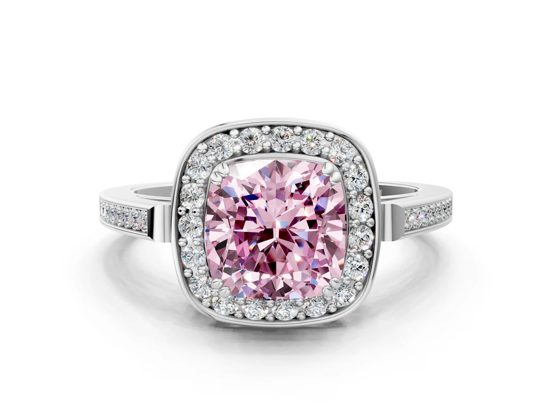 White gold Fancy Pink Cushion Cut Diamond Halo Ring with Split Shank and Four-Prong Setting_88
