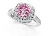 White gold Fancy Pink Cushion Cut Diamond Halo Ring with Split Shank and Four-Prong Setting_93