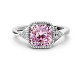 White gold Fancy Pink Cushion Cut Diamond Halo Ring with Tapered Band and Four-Prong Setting_19