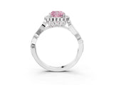 White gold Fancy Pink Cushion Cut Diamond Halo Ring with Vintage Split Shank and Four-Prong Setting_100