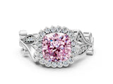 White gold Fancy Pink Cushion Cut Diamond Halo Ring with Vintage Split Shank and Four-Prong Setting_109