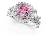 White gold Fancy Pink Cushion Cut Diamond Halo Ring with Vintage Split Shank and Four-Prong Setting_98