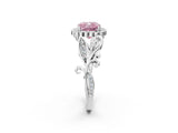 White gold Fancy Pink Cushion Cut Diamond Halo Ring with Vintage Split Shank and Four-Prong Setting_99