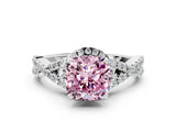 White gold Fancy Pink Cushion Cut Diamond  Halo Twist Band Solitaire Prong Setting Ring_12