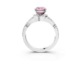 White gold Fancy Pink Cushion Cut Diamond  Halo Twist Band Solitaire Prong Setting Ring_15