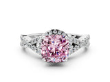 White gold Fancy Pink Cushion Cut Diamond  Halo Twist Band Solitaire Prong Setting Ring_19