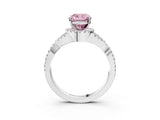 White gold Fancy Pink Cushion Cut Diamond  Halo Twist Band Solitaire Prong Setting Ring_22