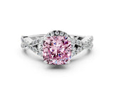 White gold Fancy Pink Cushion Cut Diamond  Halo Twist Band Solitaire Prong Setting Ring_55