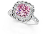 White gold Fancy Pink Cushion  Cut Diamond Milgrain Floral Halo Engagement Ring with Pavé Band_34