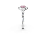 White gold Fancy Pink Cushion  Cut Diamond Milgrain Floral Halo Engagement Ring with Pavé Band_35