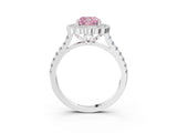White gold Fancy Pink Cushion  Cut Diamond Milgrain Floral Halo Engagement Ring with Pavé Band_36