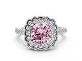 White gold Fancy Pink Cushion  Cut Diamond Milgrain Floral Halo Engagement Ring with Pavé Band_37