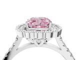 White gold Fancy Pink Cushion  Cut Diamond Milgrain Floral Halo Engagement Ring with Pavé Band_37
