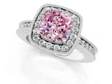 White gold Fancy Pink Cushion Cut Diamond Milgrain Halo Engagement Ring with Round Pavé Band and Prong Setting_15