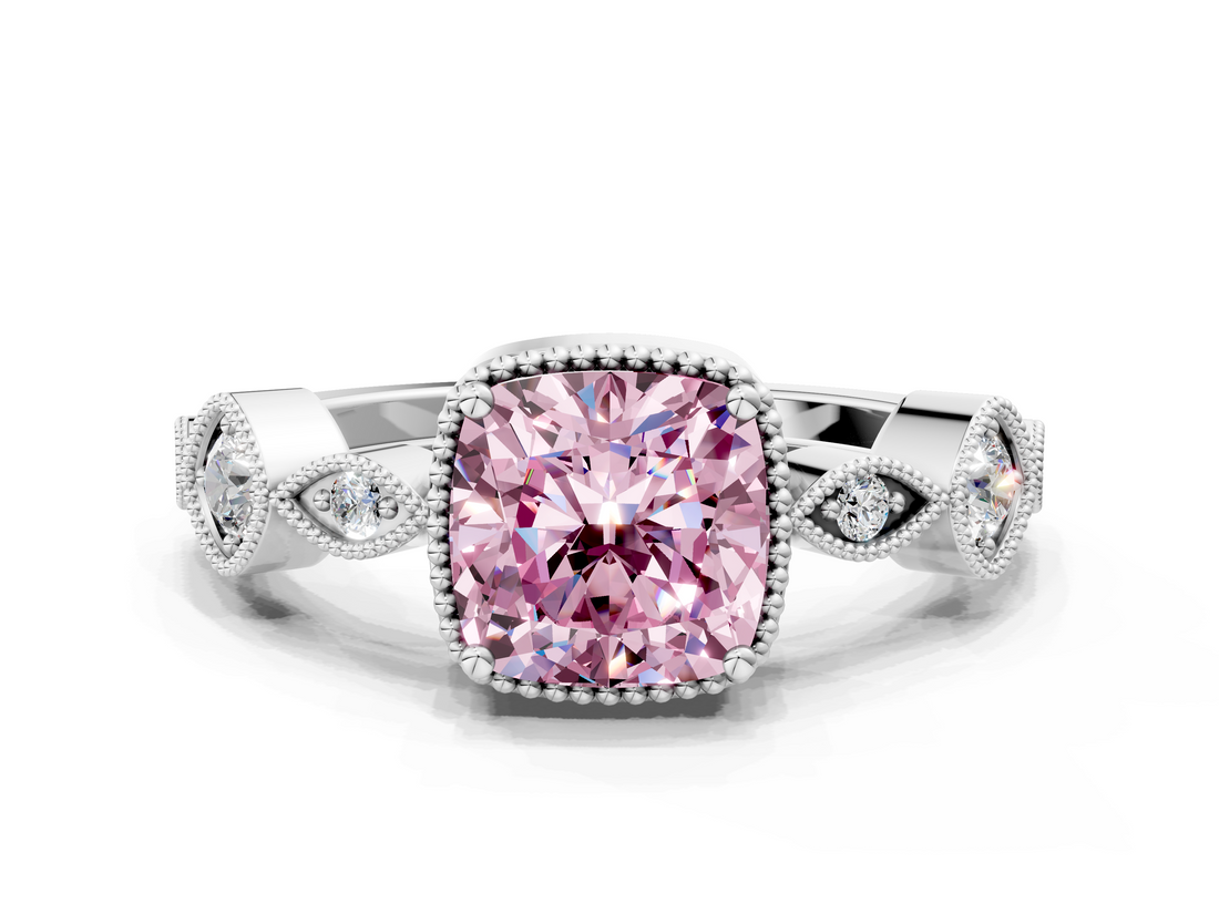 White gold Fancy Pink Cushion  Cut Diamond Milgrain Marquise Band with Prong Setting_3