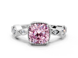 White gold Fancy Pink Cushion  Cut Diamond Milgrain Marquise Band with Prong Setting_3
