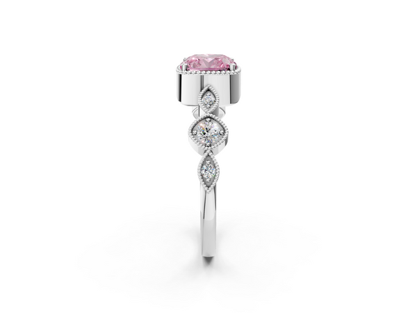 Platinum Fancy Pink Cushion  Cut Diamond Milgrain Marquise Band with Prong Setting