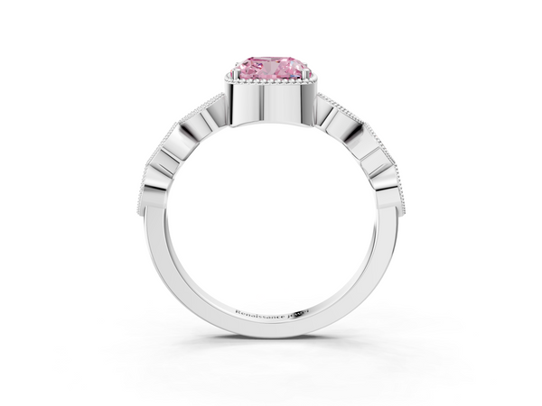 Platinum Fancy Pink Cushion  Cut Diamond Milgrain Marquise Band with Prong Setting