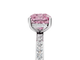 White gold Fancy Pink Cushion  Cut Diamond Pavé Band Ring with Four-Prong Setting_46