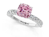 White gold Fancy Pink Cushion Cut Diamond Pavé Band Solitaire Ring with Prong Setting_106