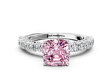 White gold Fancy Pink Cushion Cut Diamond Pavé Band Solitaire Ring with Prong Setting_107