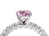 White gold Fancy Pink Cushion Cut Diamond Pavé Band Solitaire Ring with Prong Setting_110