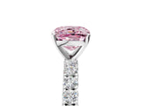 White gold Fancy Pink Cushion Cut Diamond Pavé Band Solitaire Ring with Prong Setting_112