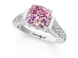 White gold Fancy Pink Cushion  Cut Diamond Pavé Band Solitaire with Four-Prong Setting_16
