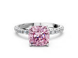 White gold Fancy Pink Cushion  Cut Diamond Pavé Band Solitaire with Four-Prong Setting_3