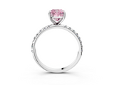 White gold Fancy Pink Cushion  Cut Diamond Pavé Band Solitaire with Four-Prong Setting_6